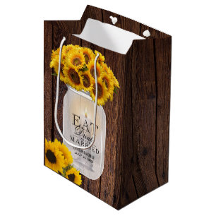 Sac Cadeau Moyen Mangez, buvez et soyez mariés - Fleurs de soleil d