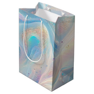 Sac Cadeau Moyen Maquillage de Parties scintillant d'or opal bleu,