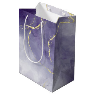 Sac Cadeau Moyen Marbre aquarelle violet feuille d'or abstrait luxe