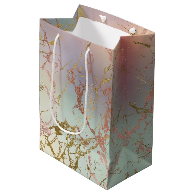 Sac Cadeau Moyen Marbre beige élégant | Rose Gold et Vert Sauge Men (Devant Angle)