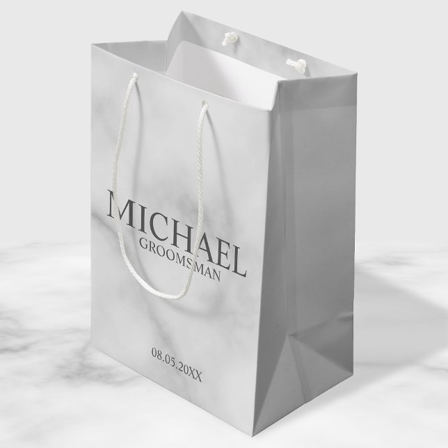 Sac Cadeau Moyen Marbre blanc élégant Groomsmen personnalisé (Créateur téléchargé)
