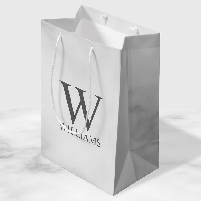 Sac Cadeau Moyen Marbre blanc Monogramme personnalisé et nom (Créateur téléchargé)