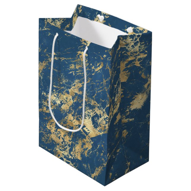 Sac Cadeau Moyen Marbre bleu or (Devant Angle)