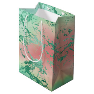 Sac Cadeau Moyen Marbre cool   Jolie Pastel Coral et Green Ombre
