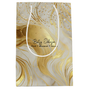 Sac Cadeau Moyen Marbre Ivoire Luxe et Paillettes d'Or
