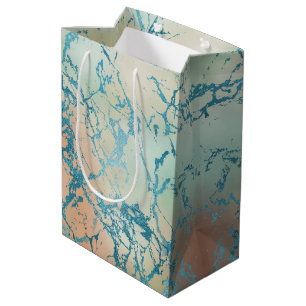 Sac Cadeau Moyen Marbre Luxe Belle Veine Jaune et Corail Turquois
