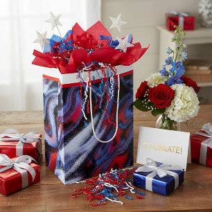 Sac Cadeau Moyen Marbre rouge, blanc et bleu