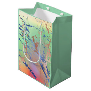 Sac Cadeau Moyen Marbre Vivant Aquarelle Pastel Colorée et Audaci