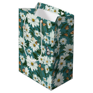 Sac Cadeau Moyen Marguerites blanches et papillons