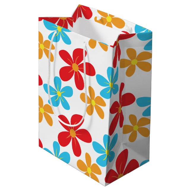 Sac Cadeau Moyen Marguerites Colorées Sur Blanc (Dos Angle)
