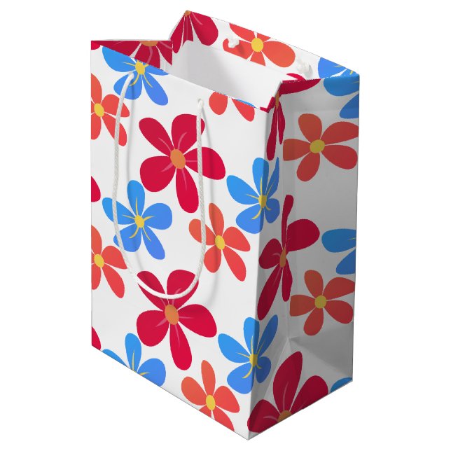 Sac Cadeau Moyen Marguerites Colorées Sur Blanc (Dos Angle)
