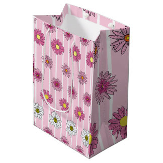 Sac Cadeau Moyen Marguerites rose et blanc Fleur sauvage Whimsy