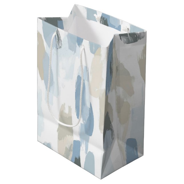 Sac Cadeau Moyen Mariage Abstrait à crème blanche bleue (Devant Angle)
