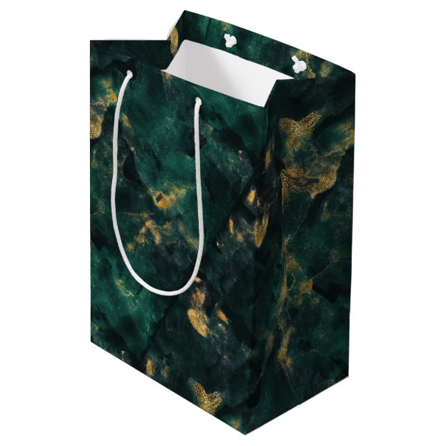 Sac Cadeau Moyen Mariage au marbre vert émeraude (Dos Angle)