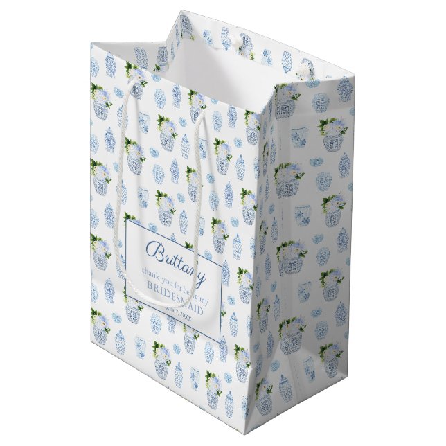 Sac Cadeau Moyen Mariage Bleu Intelligent Et Blanc  Bridesmaiers Me (Devant Angle)