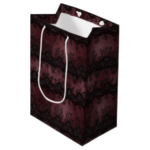 Sac Cadeau Moyen Mariage Burgundy Noir Fausse Dentelle