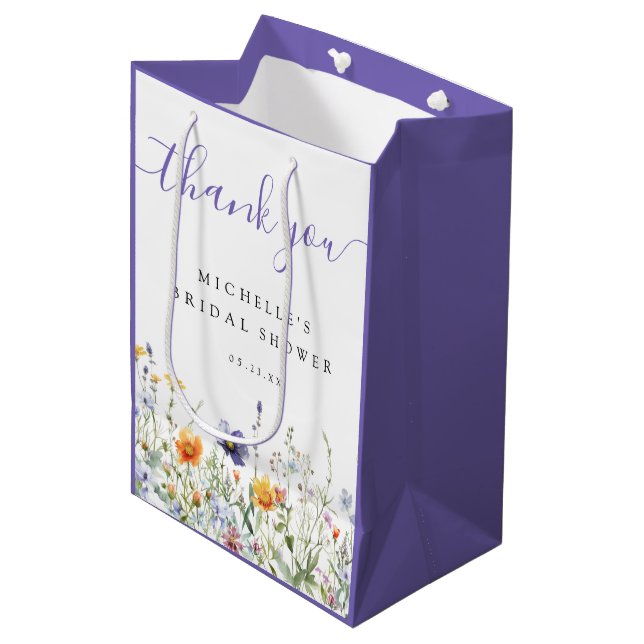 Sac Cadeau Moyen Mariage Champêtre de Fleurs Sauvages (Devant Angle)