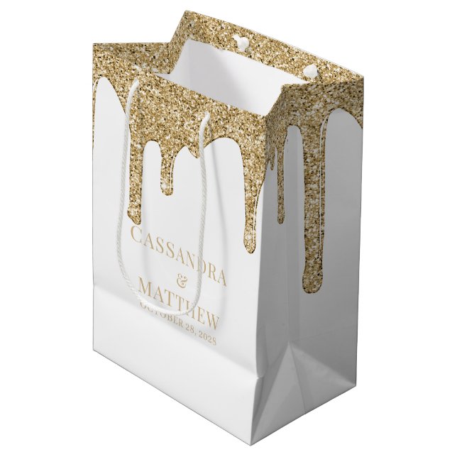 Sac Cadeau Moyen Mariage Chic Gold Sparkle Parties scintillant Driv (Devant Angle)
