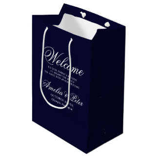Sac Cadeau Moyen Mariage classique bleu marine Bienvenue