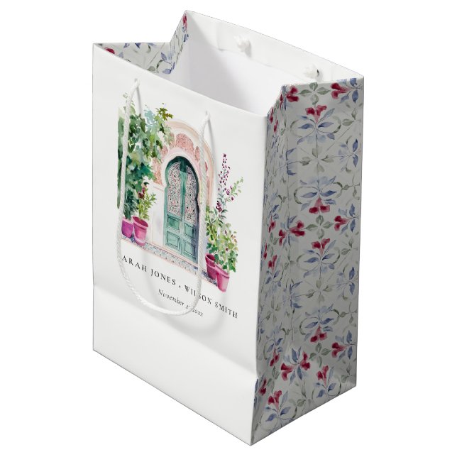 Sac Cadeau Moyen Mariage d'aquarelle de porte marocaine tropicale (Devant Angle)