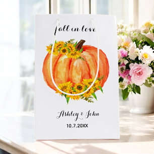 Sac Cadeau Moyen Mariage de automne Orange Floral Citrouille