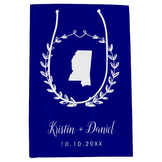 Sac Cadeau Moyen Mariage de bienvenue de la carte Marine Blue Missi (Devant)