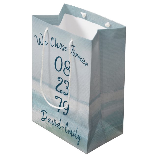 Sac Cadeau Moyen Mariage de l'anniversaire de l'aquarelle océanique (Devant Angle)