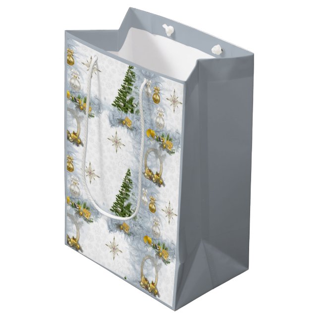 Sac Cadeau Moyen Mariage de Noël blanc Répétition design (Devant Angle)