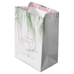 Sac Cadeau Moyen Mariage de palme tropicale grâce vert foncé blanc