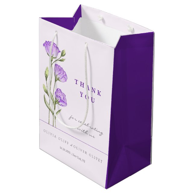 Sac Cadeau Moyen Mariage d'Eustomas pourpre (Dos Angle)
