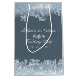 Sac Cadeau Moyen Mariage d'hiver bleu givré personnalisé