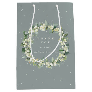 Sac Cadeau Moyen Mariage d'hiver Seafoam Green Snowberry+Eucalyptus