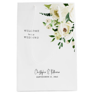 Sac Cadeau Moyen Mariage Faveur Bienvenue Floral Blanc