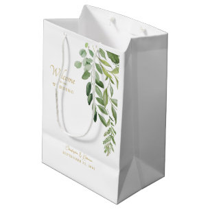 Sac Cadeau Moyen Mariage Faveur Bienvenue Foliage Gold Texte