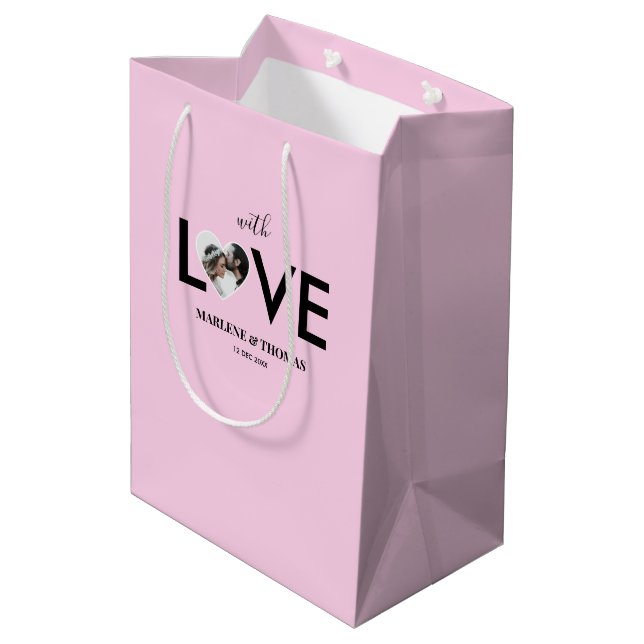 Sac Cadeau Moyen Mariage Fiançailles Photo personnalisée Cadre Coeu (Dos Angle)