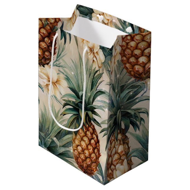 Sac Cadeau Moyen Mariage Floral aux Ananas Tropicaux  (Devant Angle)