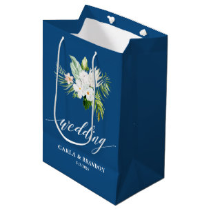Sac Cadeau Moyen Mariage Floral Bleu
