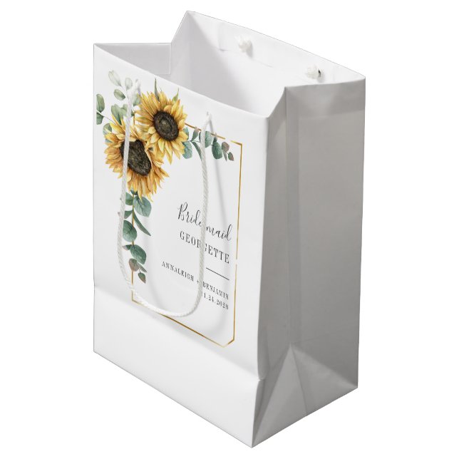 Sac Cadeau Moyen Mariage floral Eucalyptus de tournesol de Bridesma (Devant Angle)