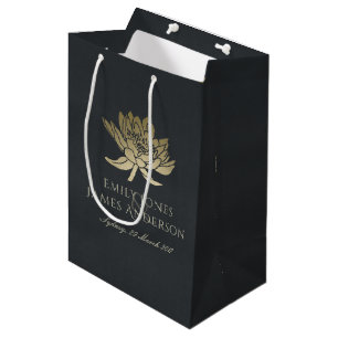 Sac Cadeau Moyen Mariage FLORAL GLAMOREUX OR BLEU NOIR LOTUS