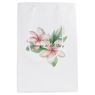 Sac Cadeau Moyen Mariage Floral Tropical Fleur de Plumeria Rose