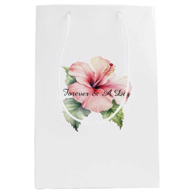Sac Cadeau Moyen Mariage Floral Tropical Hibiscus Rose (Devant)