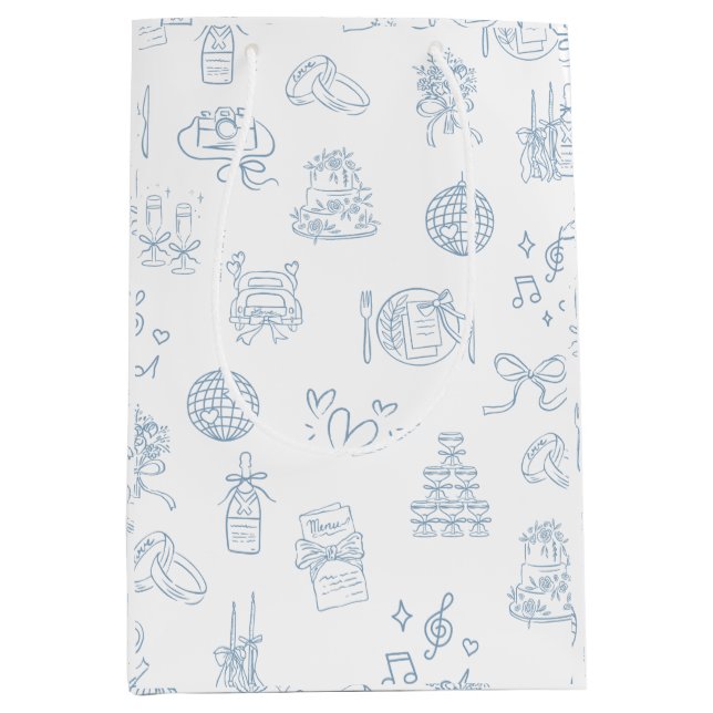 Sac Cadeau Moyen Mariage illustré à main lunaire dessiné bleu (Devant)