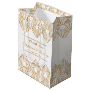 Sac Cadeau Moyen Mariage Motif Gold et White Art Déco