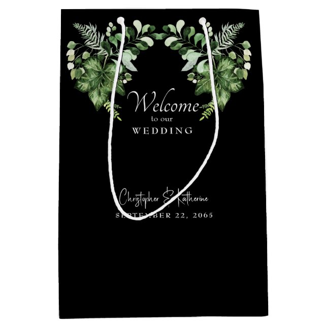 Sac Cadeau Moyen Mariage Noir Accueil Verdure Favoriser (Devant)
