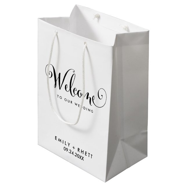 Sac Cadeau Moyen Mariage Southern Belle Calligraphy Bienvenue (Devant Angle)