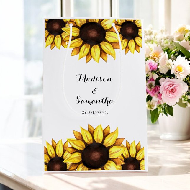 Sac Cadeau Moyen Mariage Tournesol Jaune Blanc  (Créateur téléchargé)