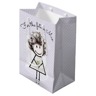 Sac Cadeau Moyen Mariée Stick Figure Fille En Robe En Dentelle et B