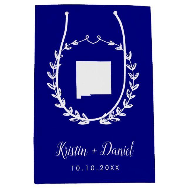Sac Cadeau Moyen Marine Bleu Nouveau Mexique Carte Mariage Bienvenu (Devant)