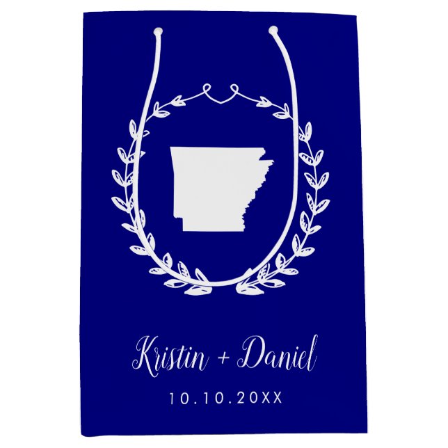 Sac Cadeau Moyen Marine Blue Arkansas Carte Mariage Bienvenue Swag (Devant)