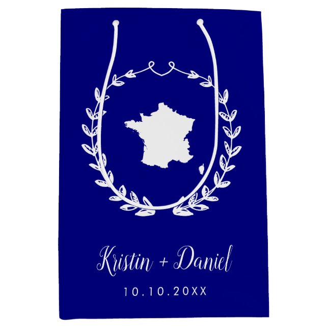 Sac Cadeau Moyen Marine Blue France Carte Mariage Bienvenue Swag (Devant)